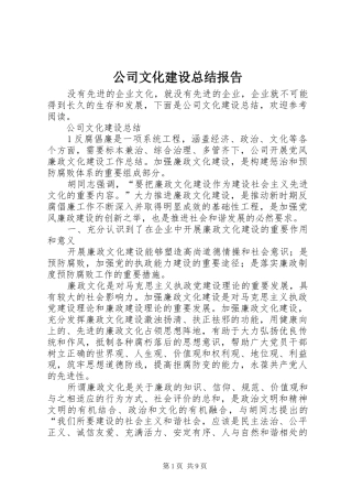 公司文化建设总结报告 
