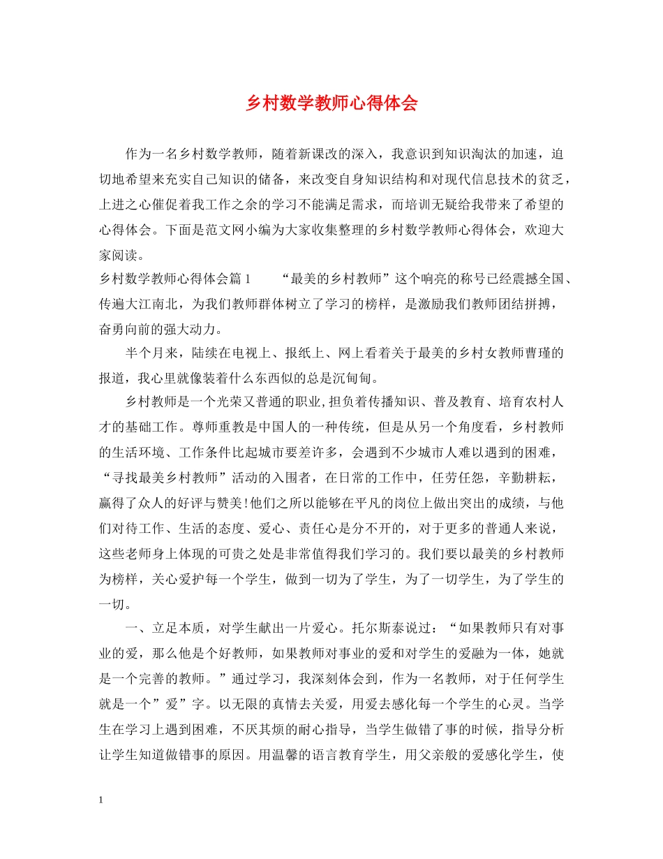 乡村数学教师心得体会 _第1页