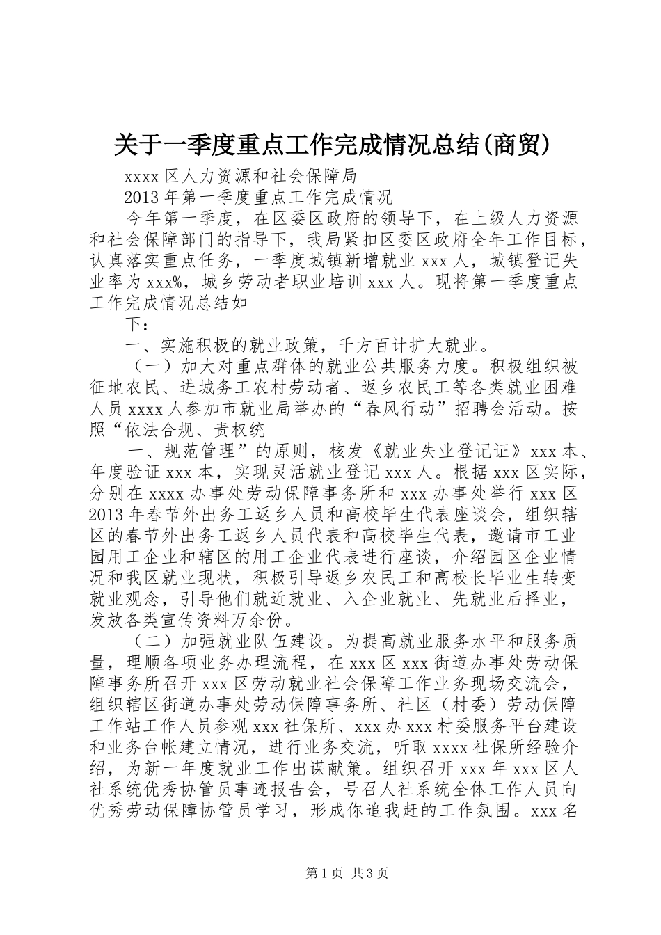 关于一季度重点工作完成情况总结(商贸) _第1页