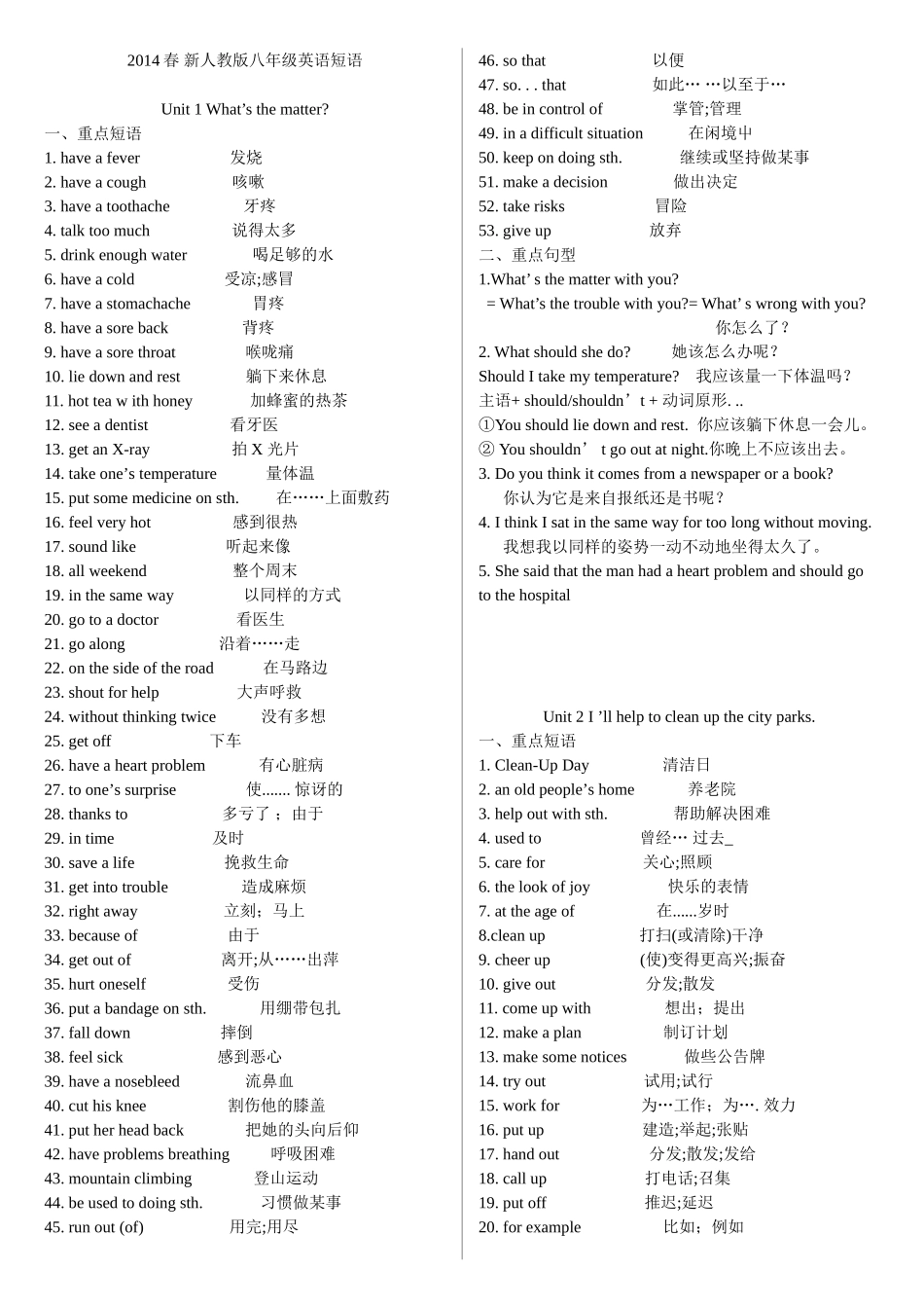 2014春新人教版八年级下英语短语全_第1页