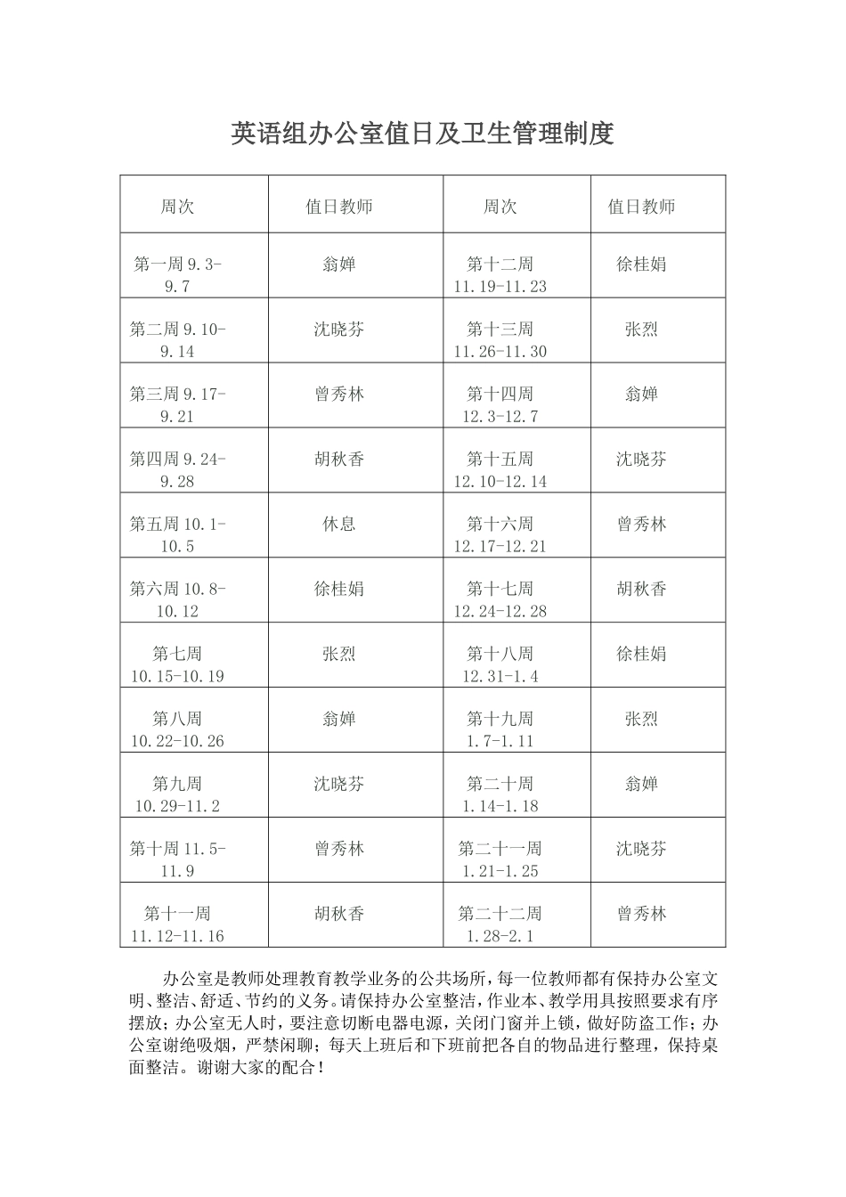 英语组办公室值日及卫生管理制度_第1页