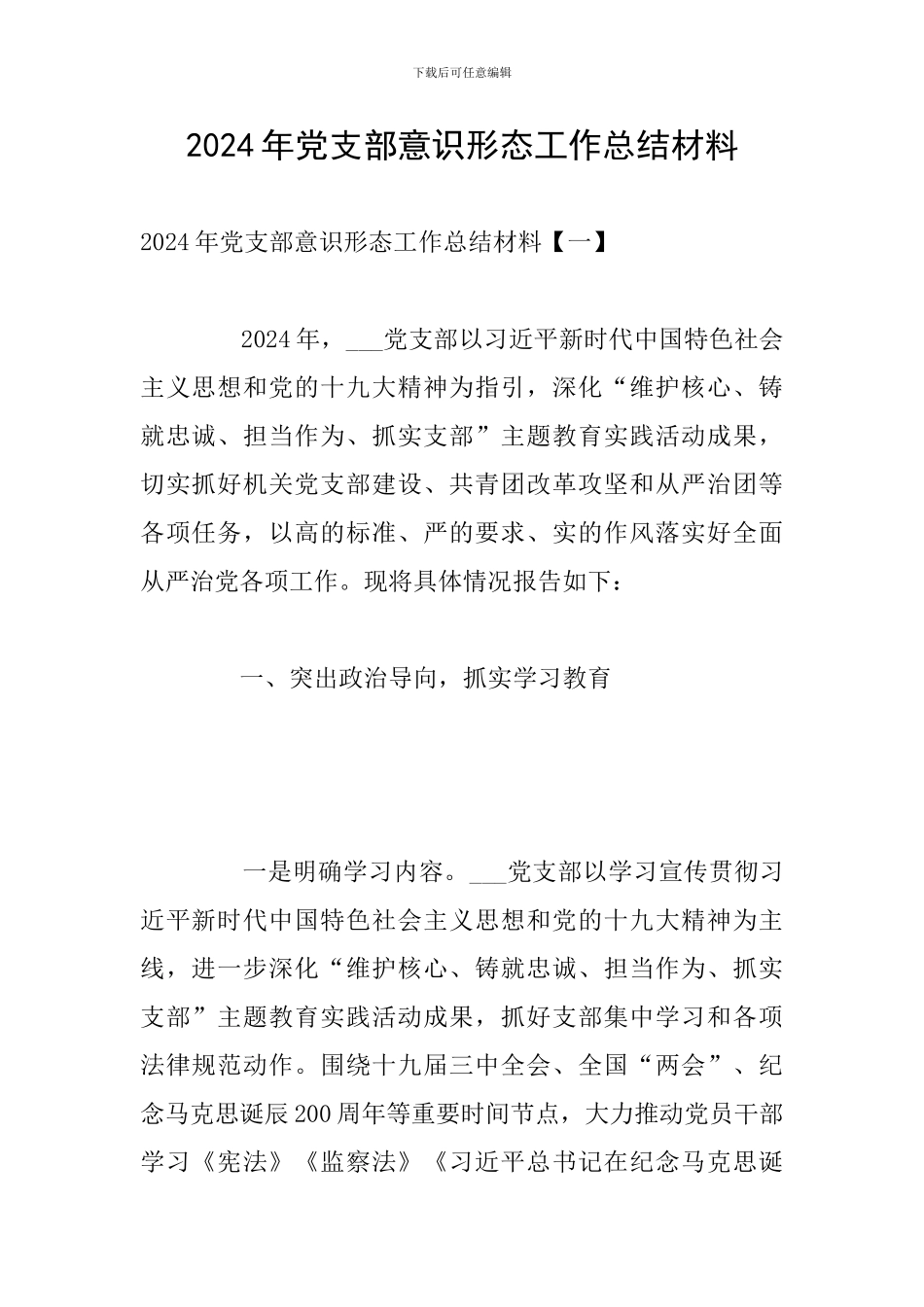 2024年党支部意识形态工作总结材料_第1页