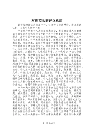 对副校长的评议总结 