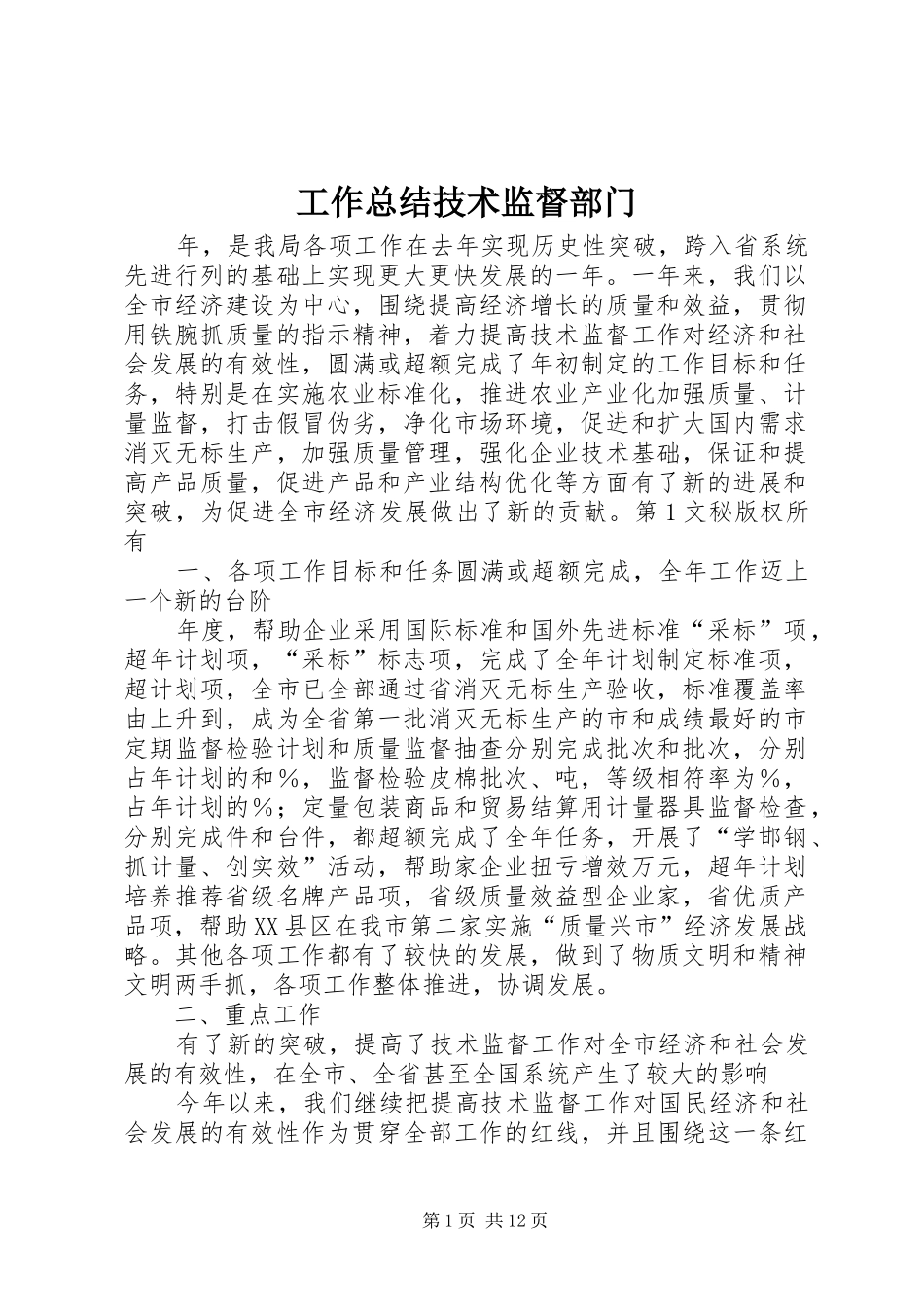 工作总结技术监督部门 _第1页