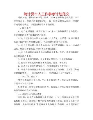统计员个人工作参考计划范文 