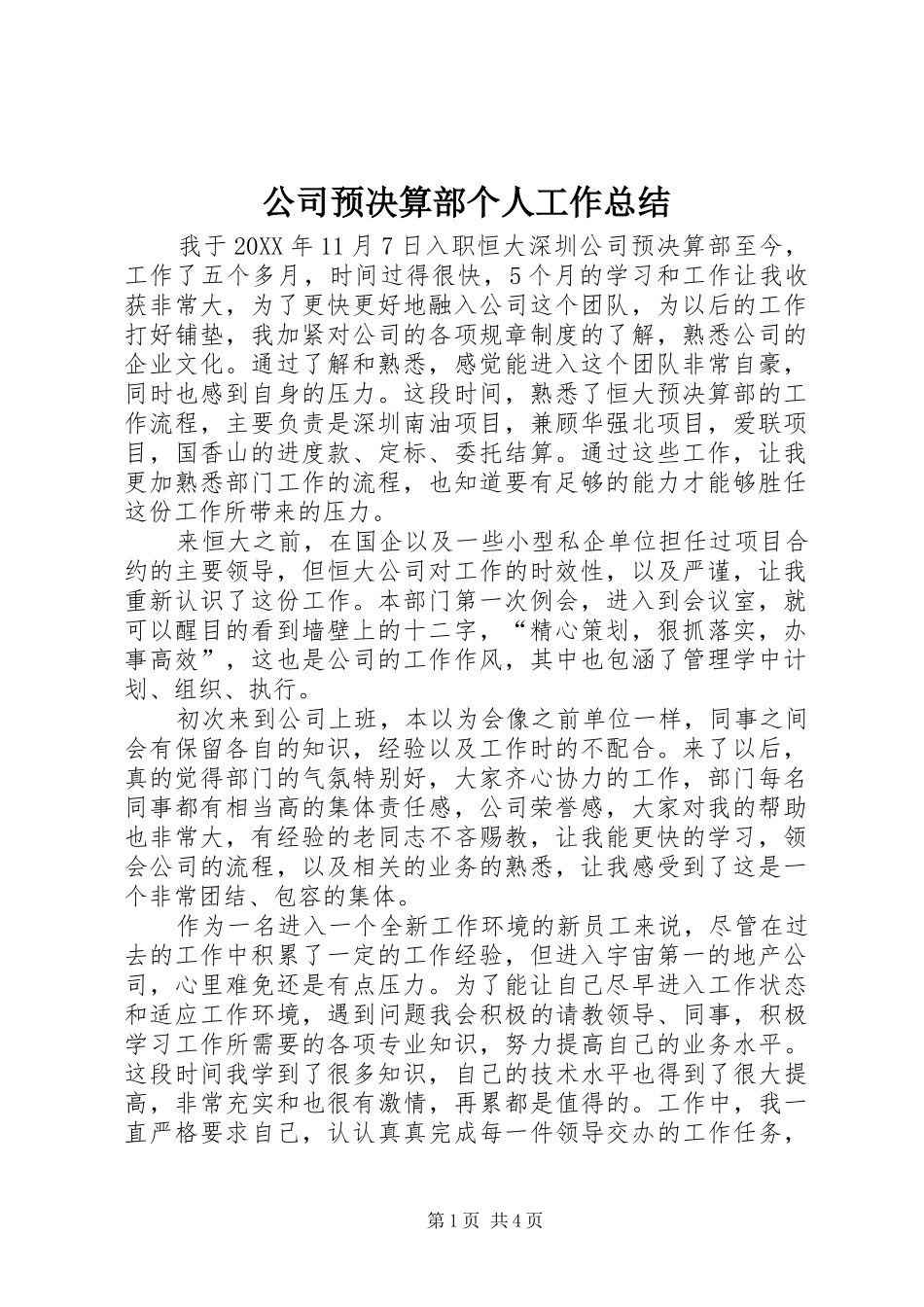 公司预决算部个人工作总结 _第1页