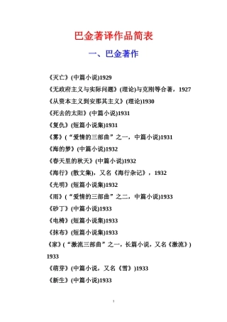 巴金著译作品简表