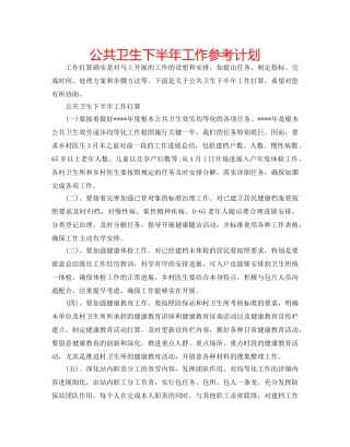 公共卫生下半年工作参考计划 