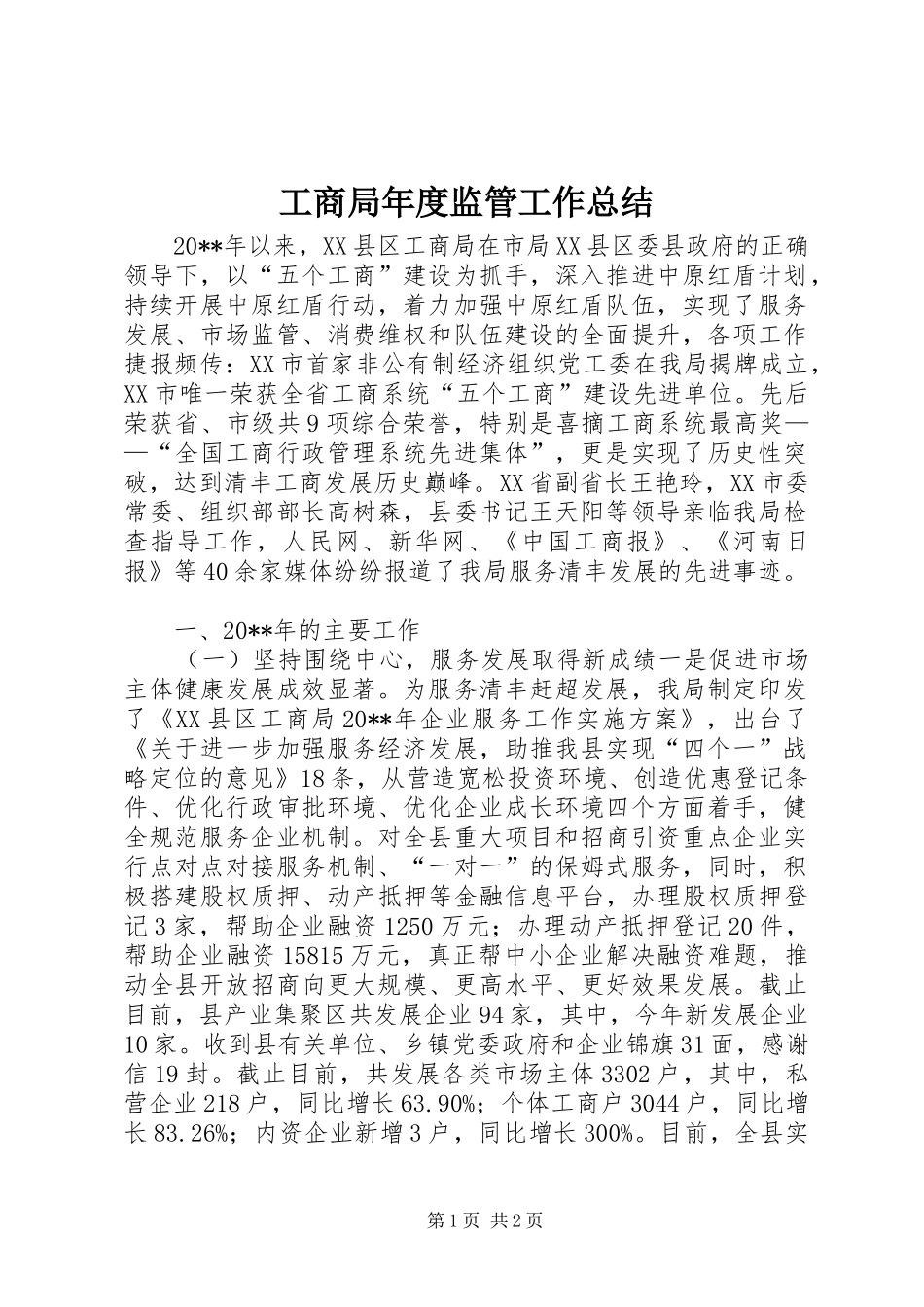 工商局年度监管工作总结 _第1页