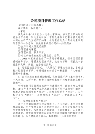 公司项目管理工作总结 
