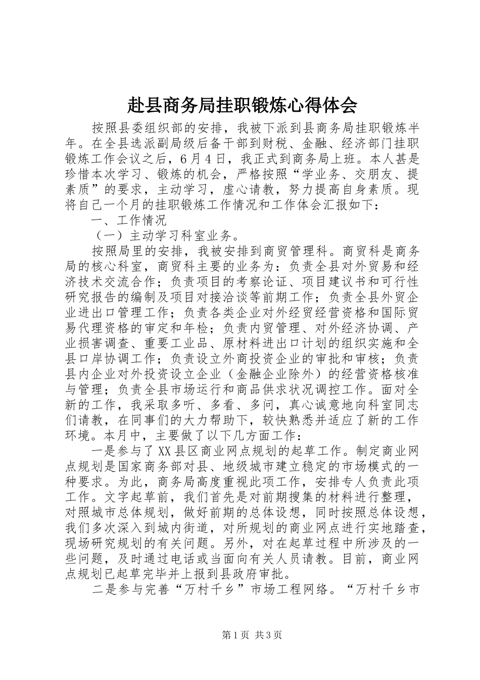 赴县商务局挂职锻炼体会心得_第1页