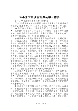 范小张立勇现场观摩会学习体会