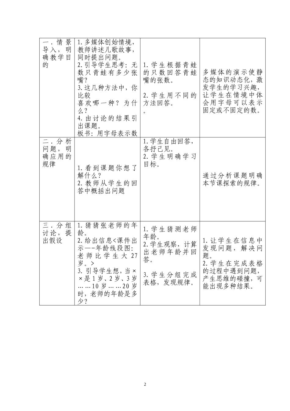 《字母表示数》教学设计及反思_第2页