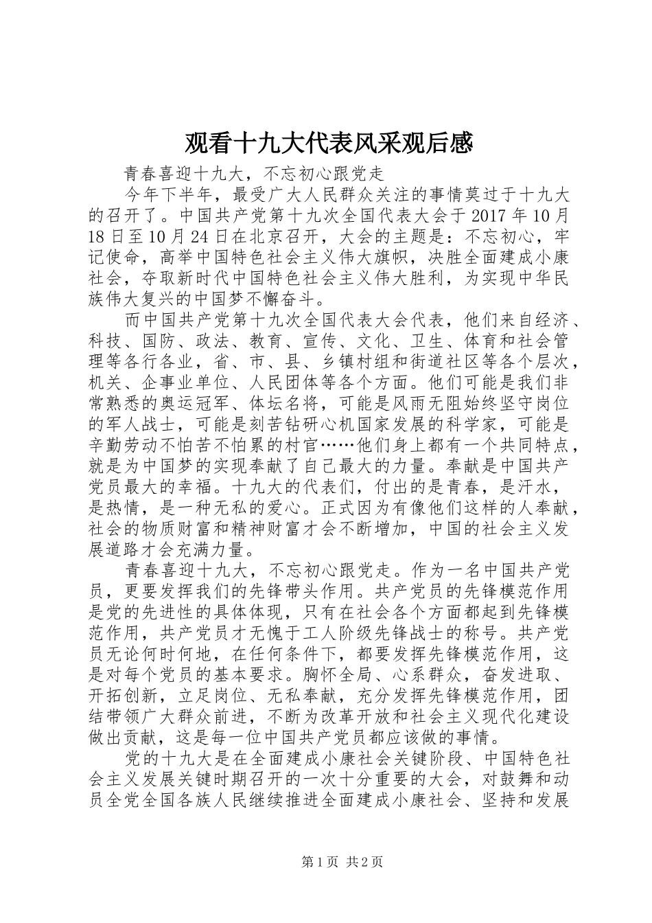 观看十九大代表风采观后心得_第1页