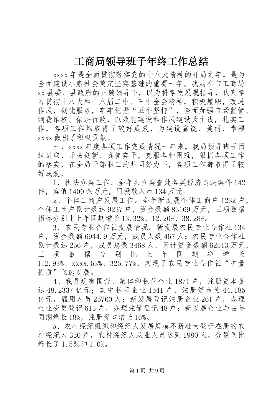工商局领导班子年终工作总结 _第1页