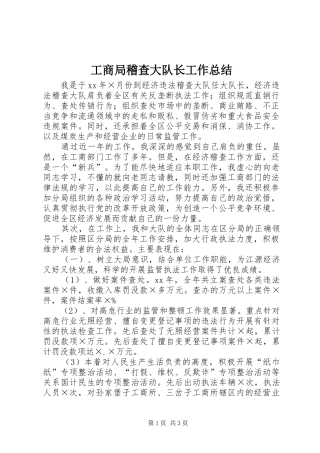 工商局稽查大队长工作总结 