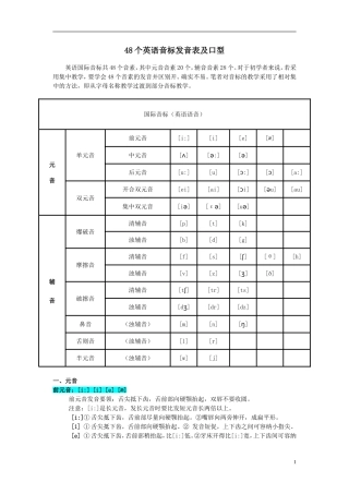 七年级英语上册48个英语音标发音表及口型