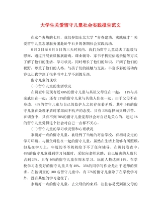 大学生关爱留守儿童社会实践报告范文 
