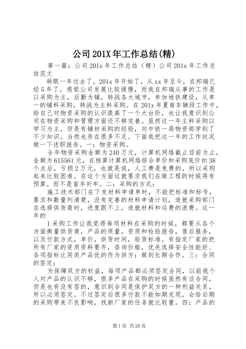 公司202X年工作总结(精)_第1页