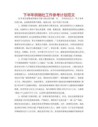 下半年供销社工作参考计划范文 