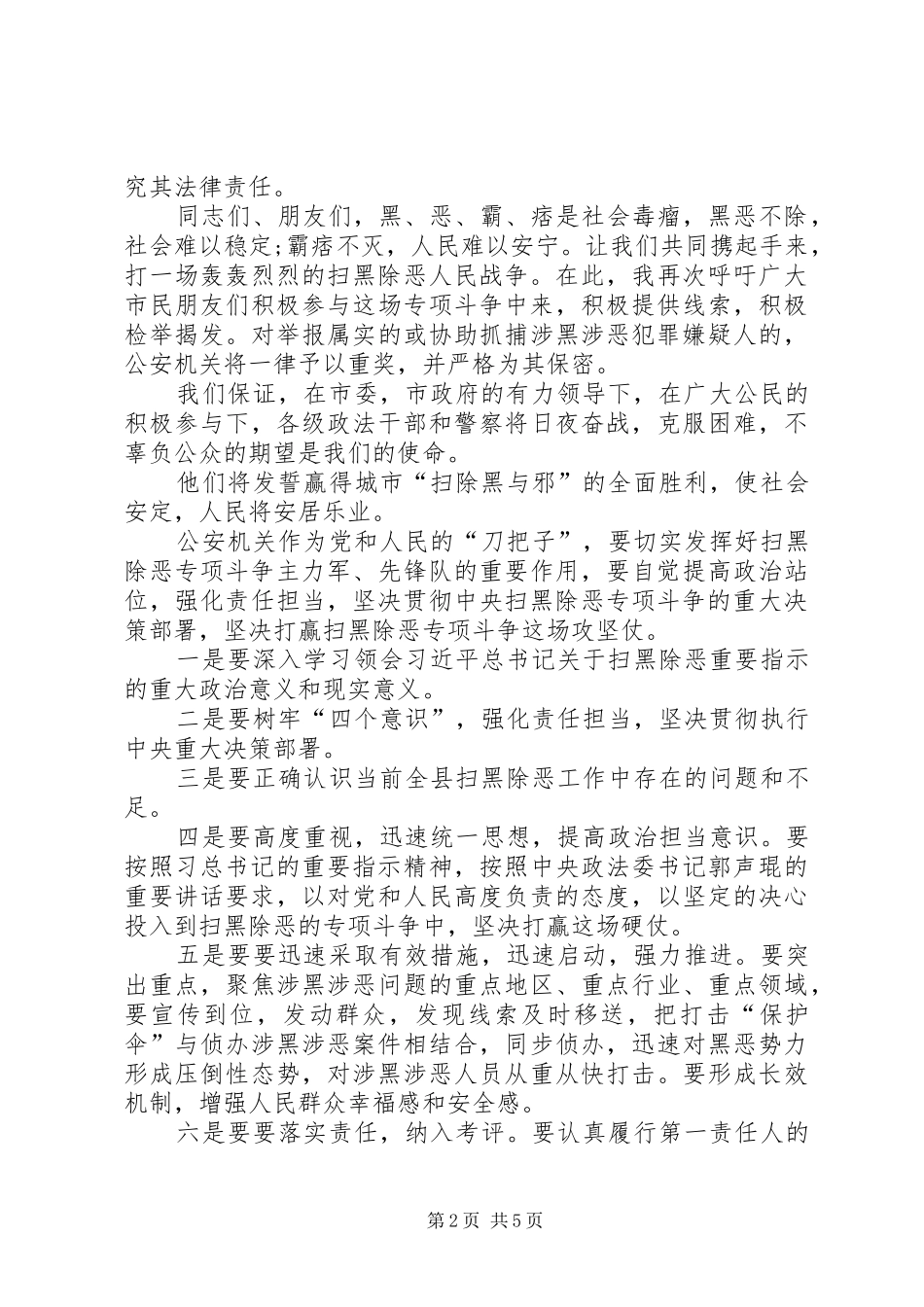 20XX年经典扫黑除恶专项行动讲话发言稿_第2页