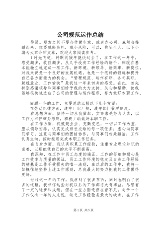公司规范运作总结 