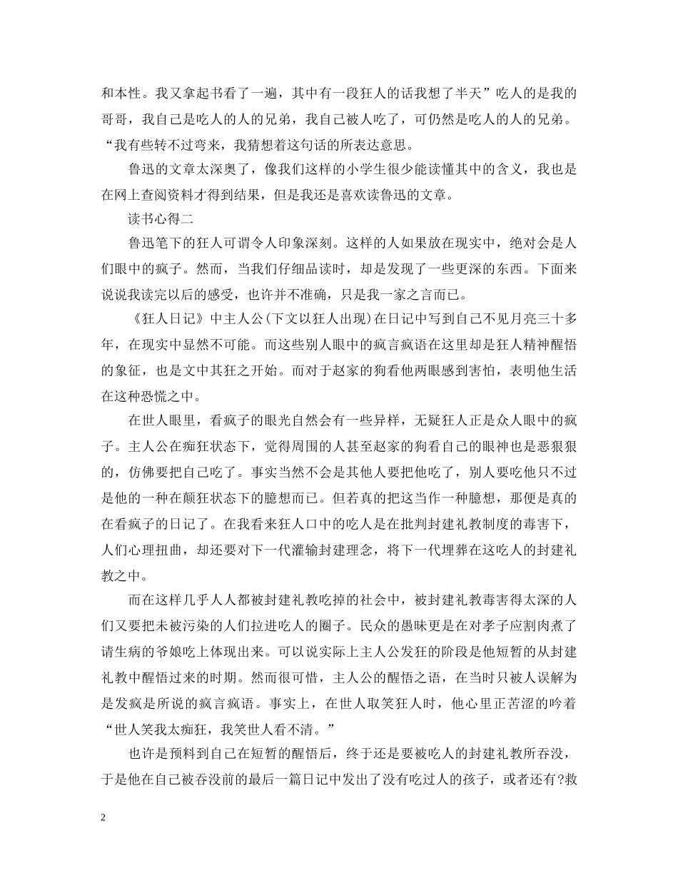 描写《狂人日记》的心得体会范文 _第2页