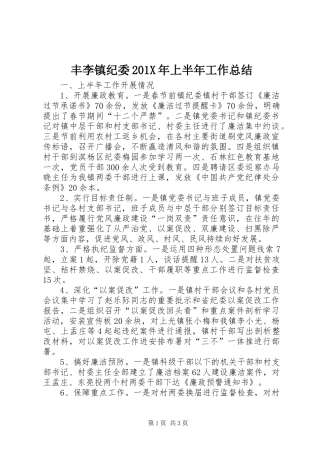 丰李镇纪委202X年上半年工作总结