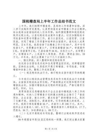 国税稽查局上半年工作总结书范文 