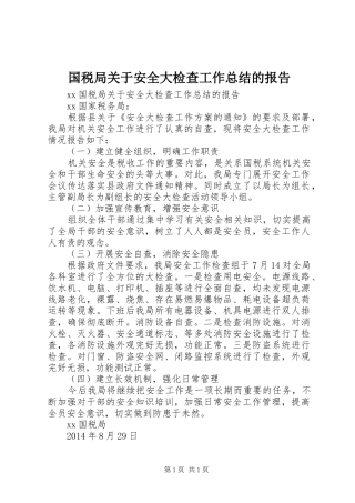 国税局关于安全大检查工作总结的报告 