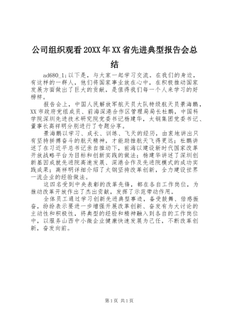 公司组织观看20XX年XX省先进典型报告会总结
