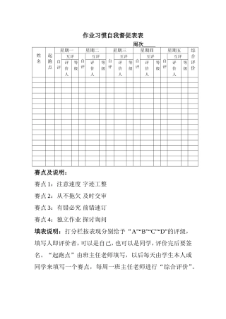 作业习惯监督评价表