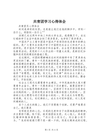 共青团学习体会心得