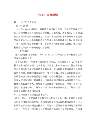 化工厂大修感悟 