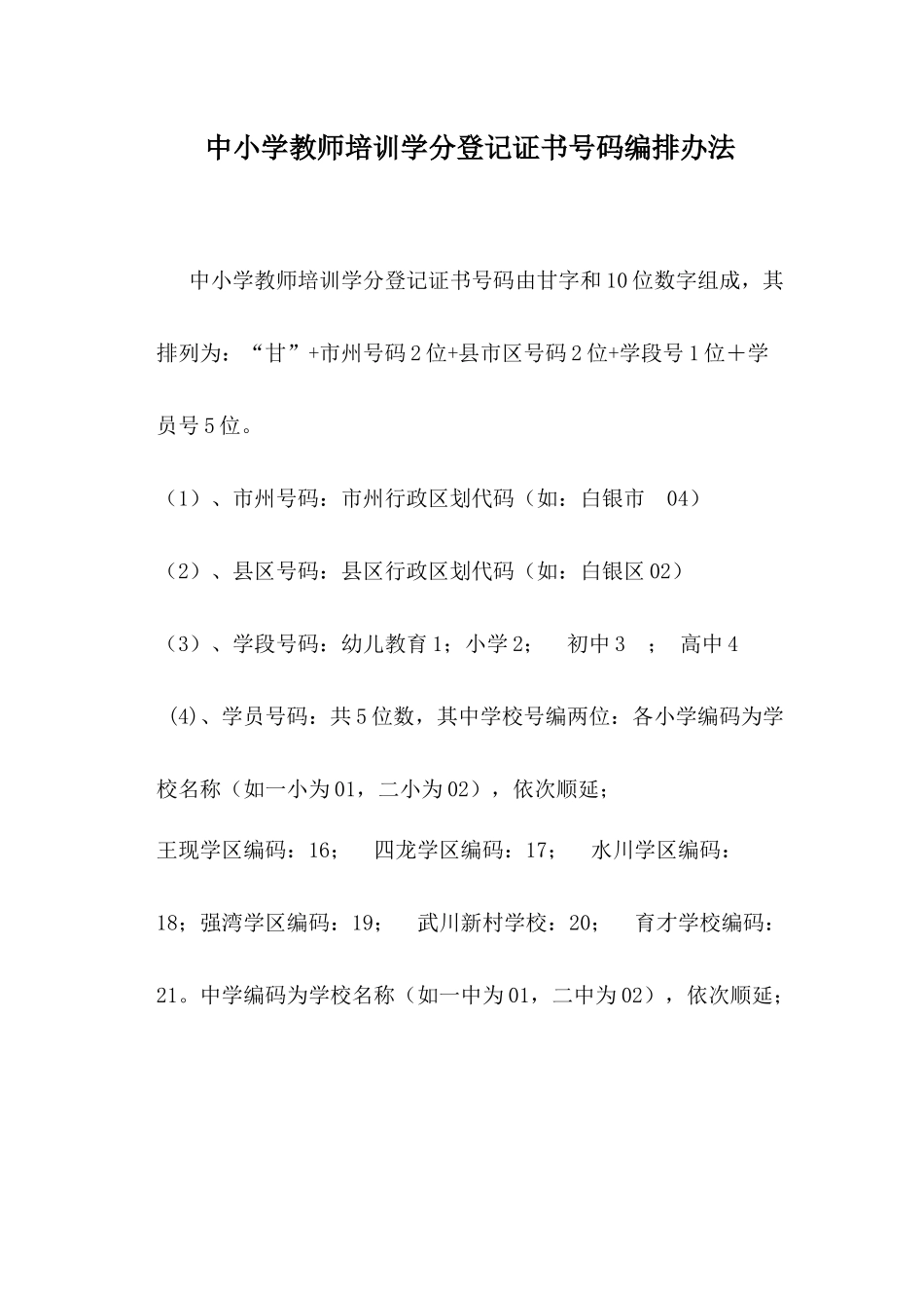 中小学教师培训学分登记证书号码编排办法(1)_第1页