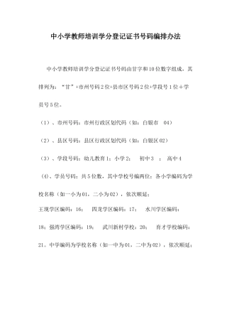 中小学教师培训学分登记证书号码编排办法(1)