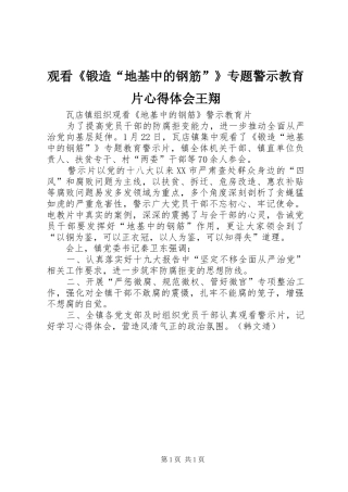 观看《锻造“地基中的钢筋”》专题警示教育片体会心得王翔