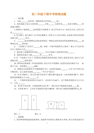 初二物理第二学期期中考试卷(1)