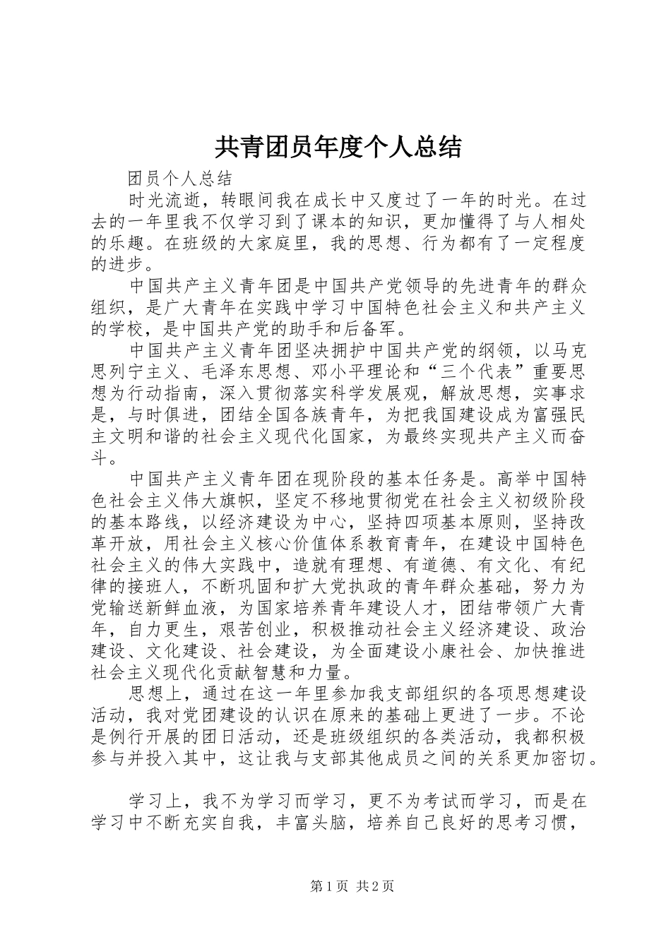 共青团员年度个人总结 _第1页