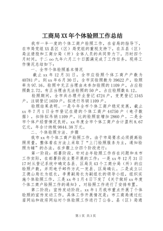 工商局XX年个体验照工作总结 