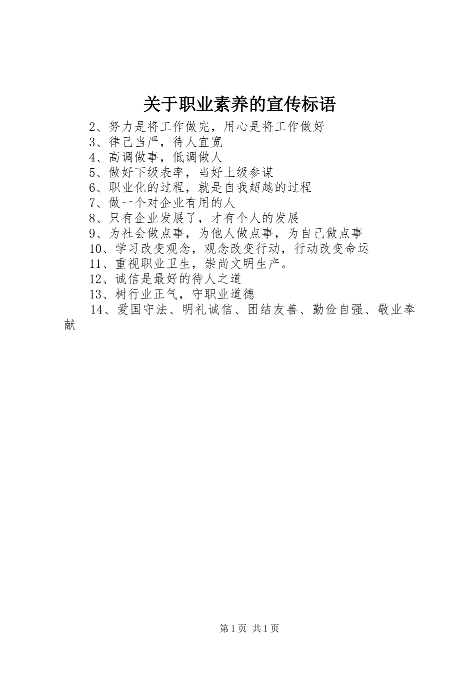 关于职业素养的宣传标语_第1页