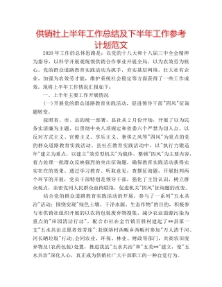 供销社上半年工作总结及下半年工作参考计划范文 