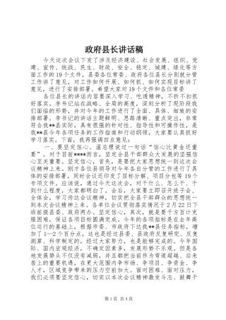 政府县长讲话发言稿