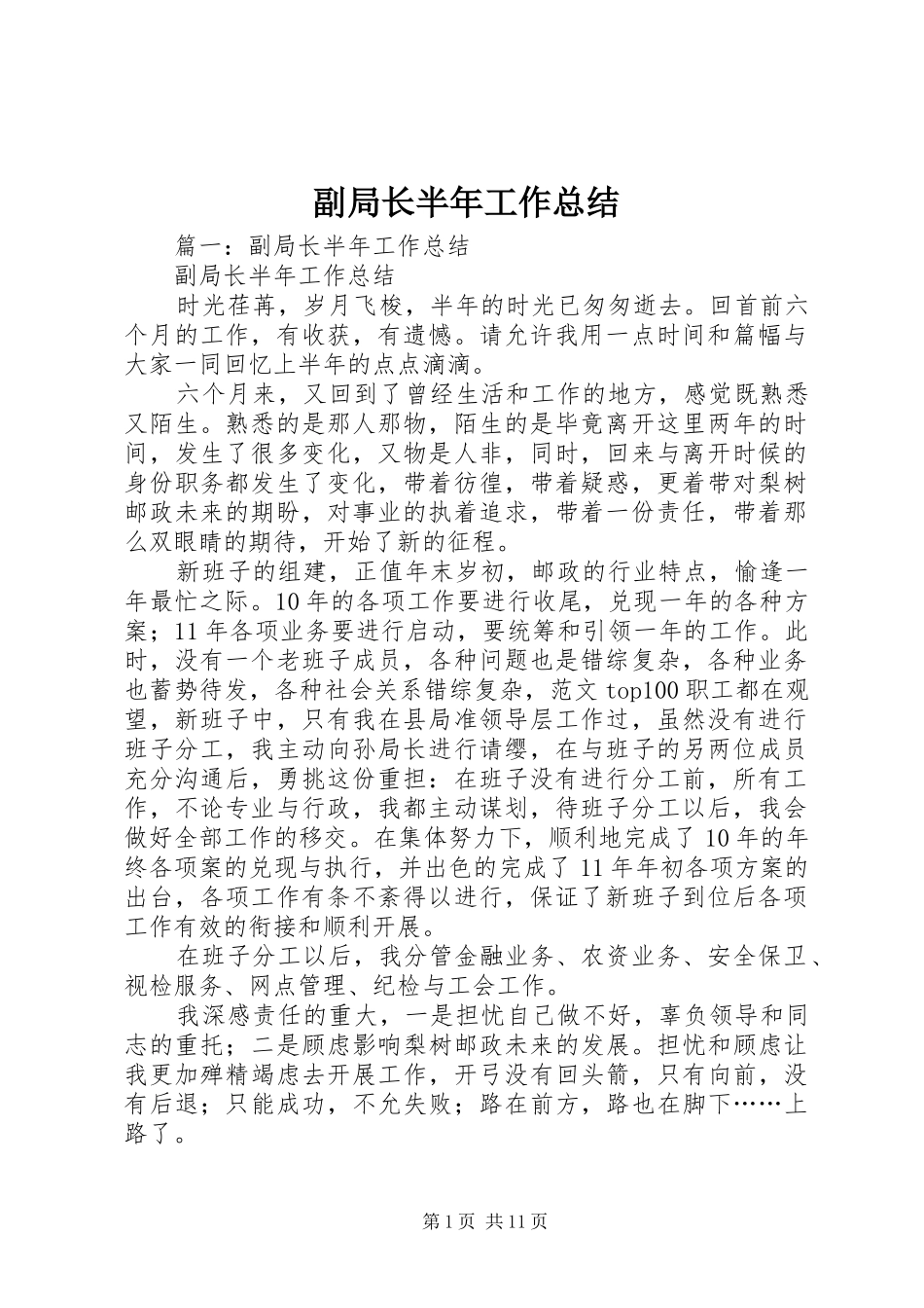 副局长半年工作总结 _第1页