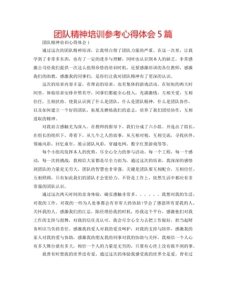 团队精神培训参考心得体会5篇 