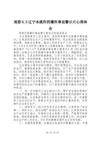 观看6.5辽宁本溪炸药爆炸事故警示片体会心得