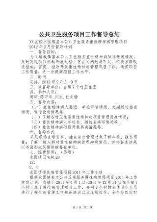 公共卫生服务项目工作督导总结 