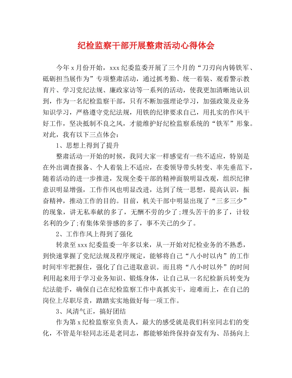 纪检监察干部开展整肃活动心得体会 _第1页