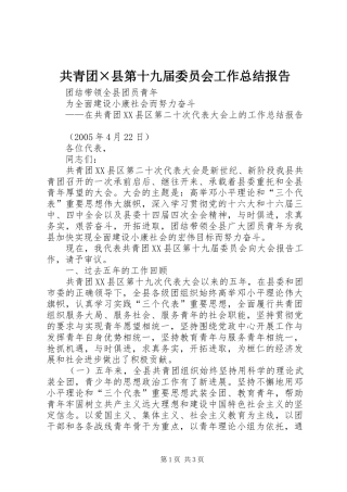 共青团×县第十九届委员会工作总结报告 