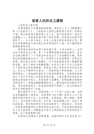 观看人民的名义感想